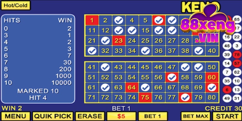 Cập nhật thông tin game Keno Xeng88